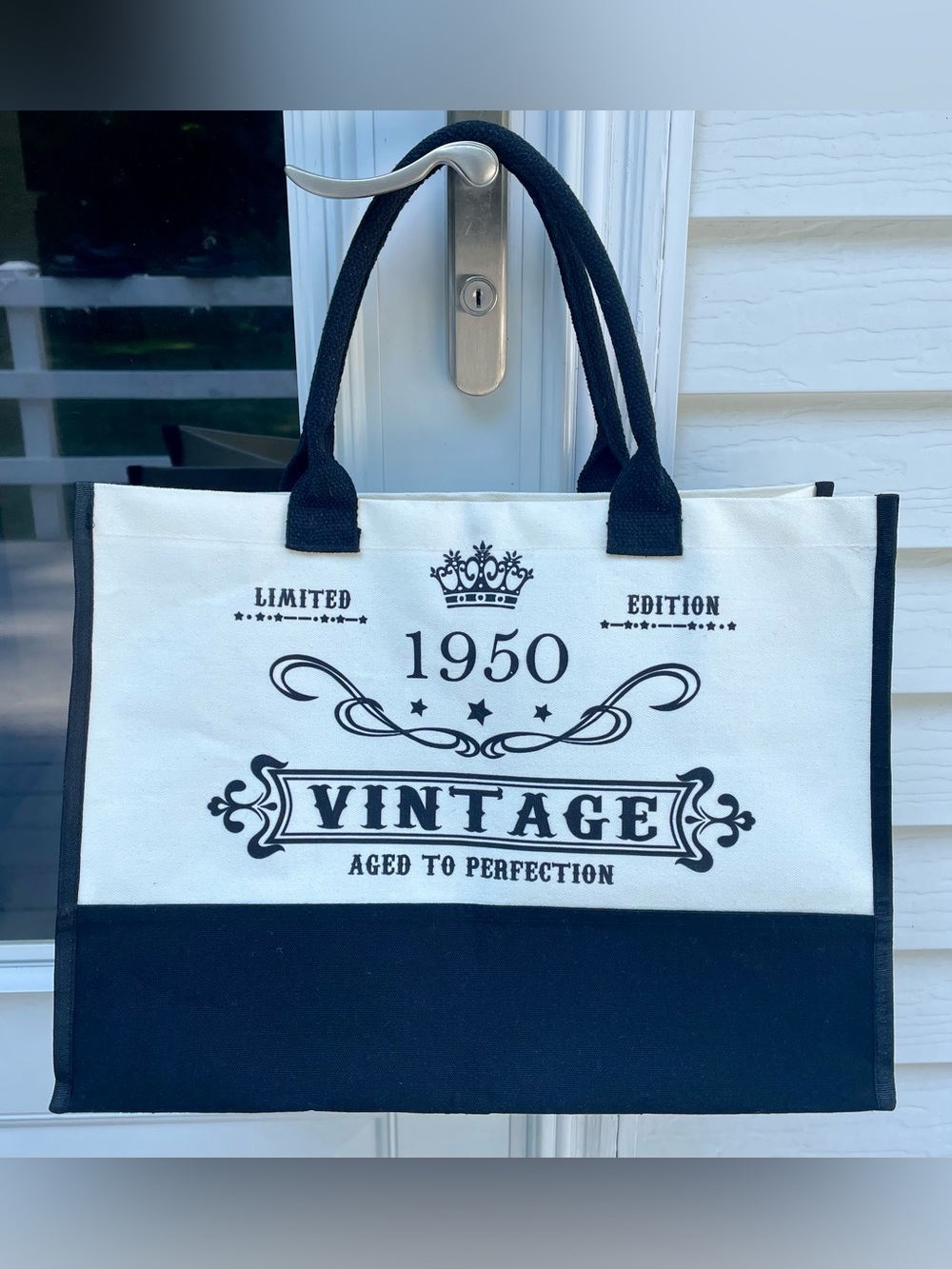 “Vintage 1950” Canvas Tote Bag - Cream & Black (NEW w/o TAG)